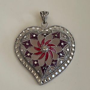 925 Sterling Silver Diamond Cut Enamel Heart Pendant Charm Brand New